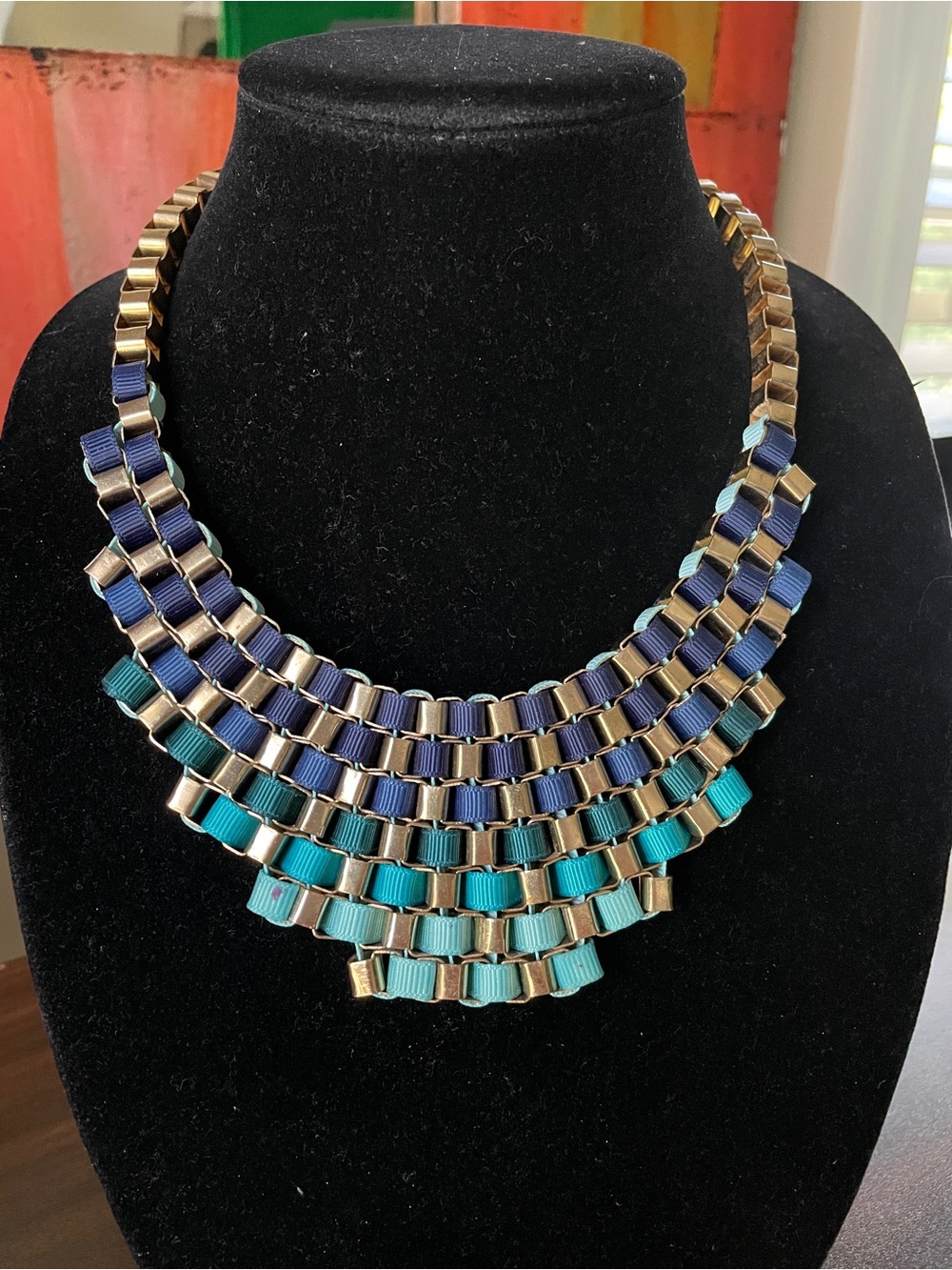 Chunky Gold Tone Woven Ribbon Statement Necklace